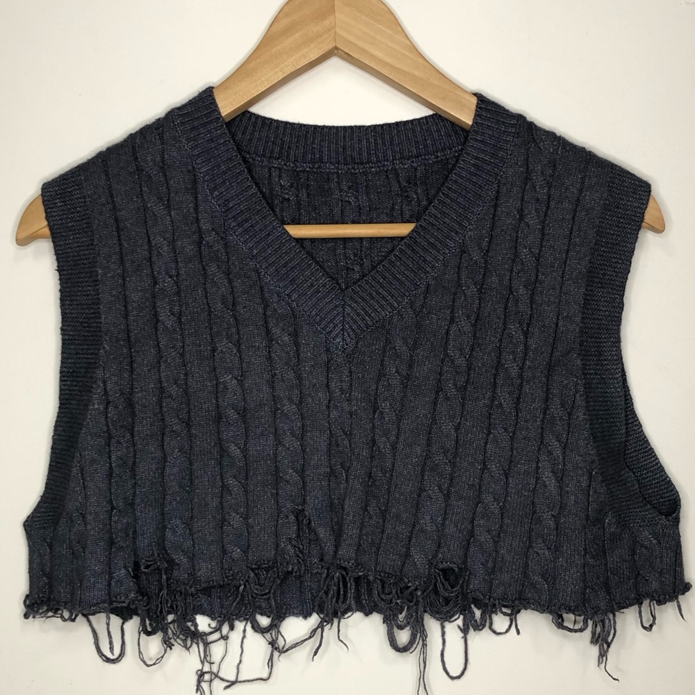 Distressed blue sweater vest